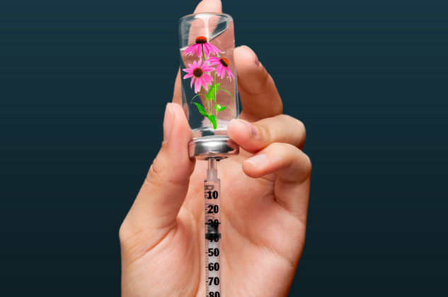 syringe with vial with flower illustration